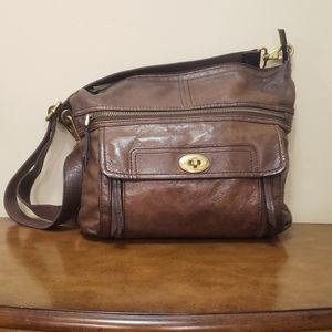 Brown leather Fossil crossbody shoulder bag